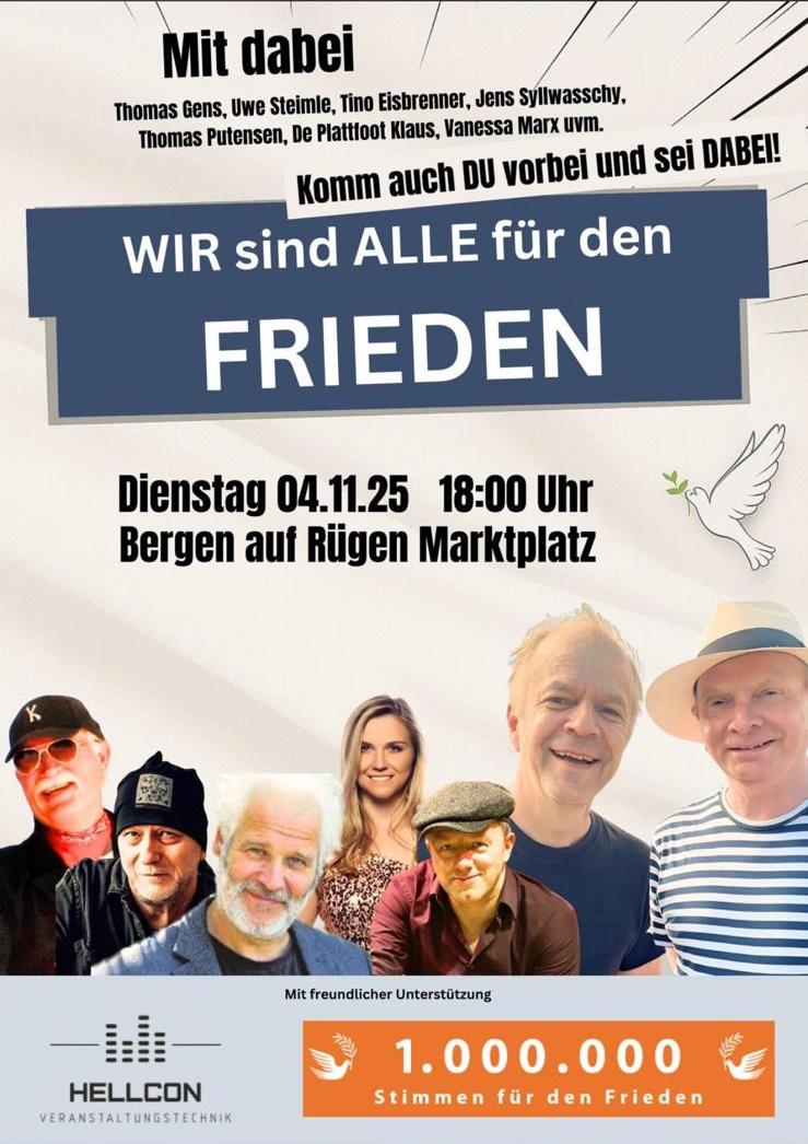 04.11. - 18:00 Uhr Wir wollen Frieden! - Marktplatz Bergen, Rügen