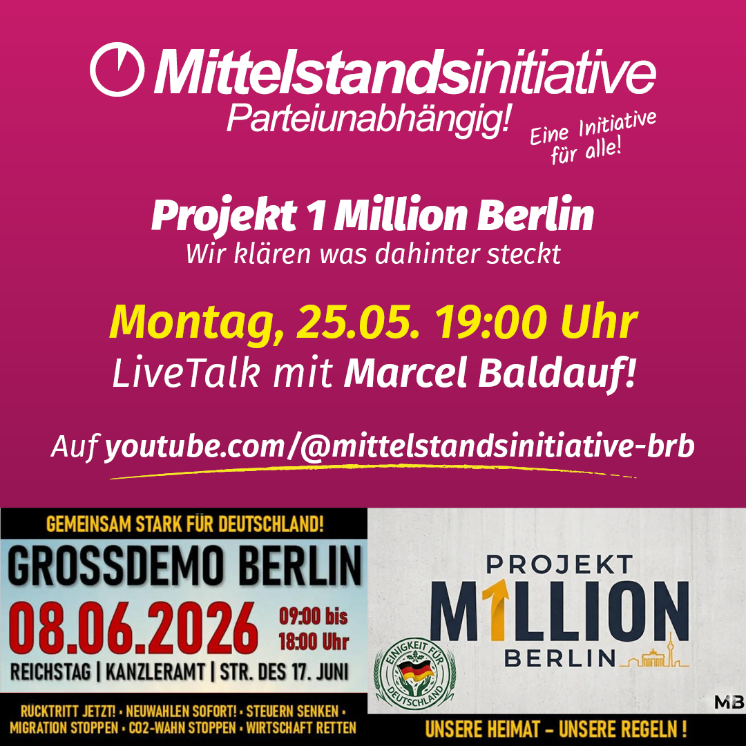 1 Million Berlin - Marcel Baldauf im LiveTalk am 25.05. bei Youtube
