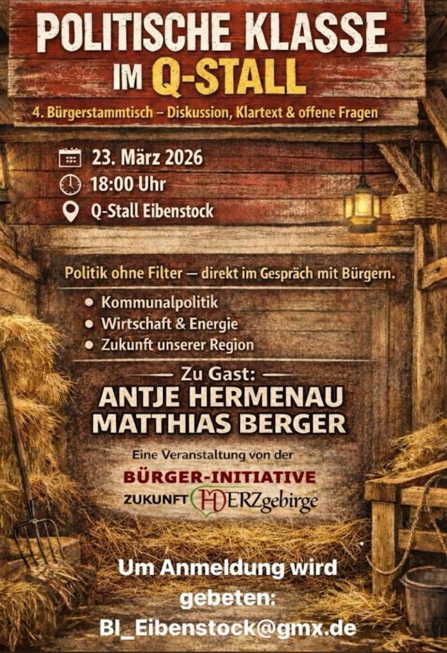 Bürgerstammtisch | 23.03. | Q-Stall Eibenstock