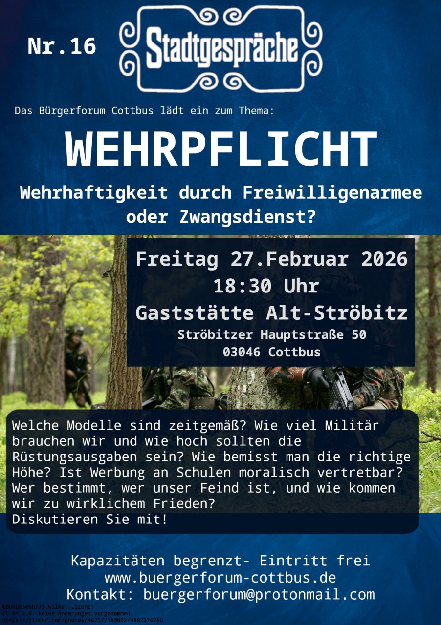 27.02. | Stadtgespräche zum Thema Wehrpflicht | Cottbus